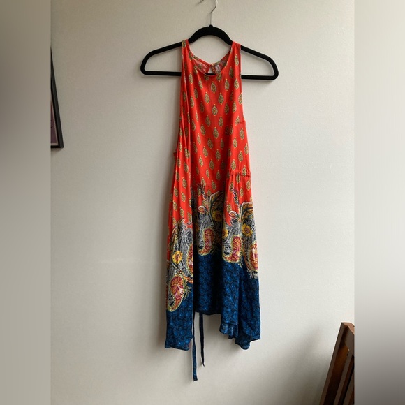 Free People Orange Paisley Rendezvous Dress Size M High-Low Mini Suit Cover - Picture 5 of 9